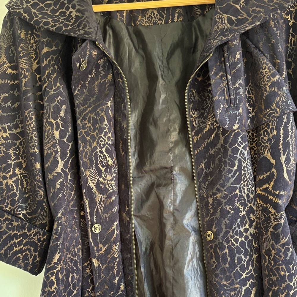 Y2K Metallic Animal Print Navy and Bronze Tiger Jacket Coat - Picture 5 of 7